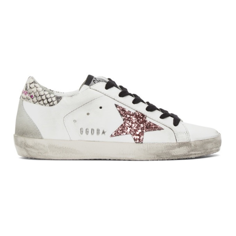 Golden Goose Superstar White Snake Print & Glitter Star Sneaker